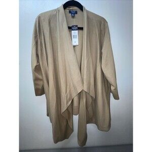 NWT Women’s Plus Chaps Open Drape Waterfall Cardigan Bamboo Tan In Size 2X